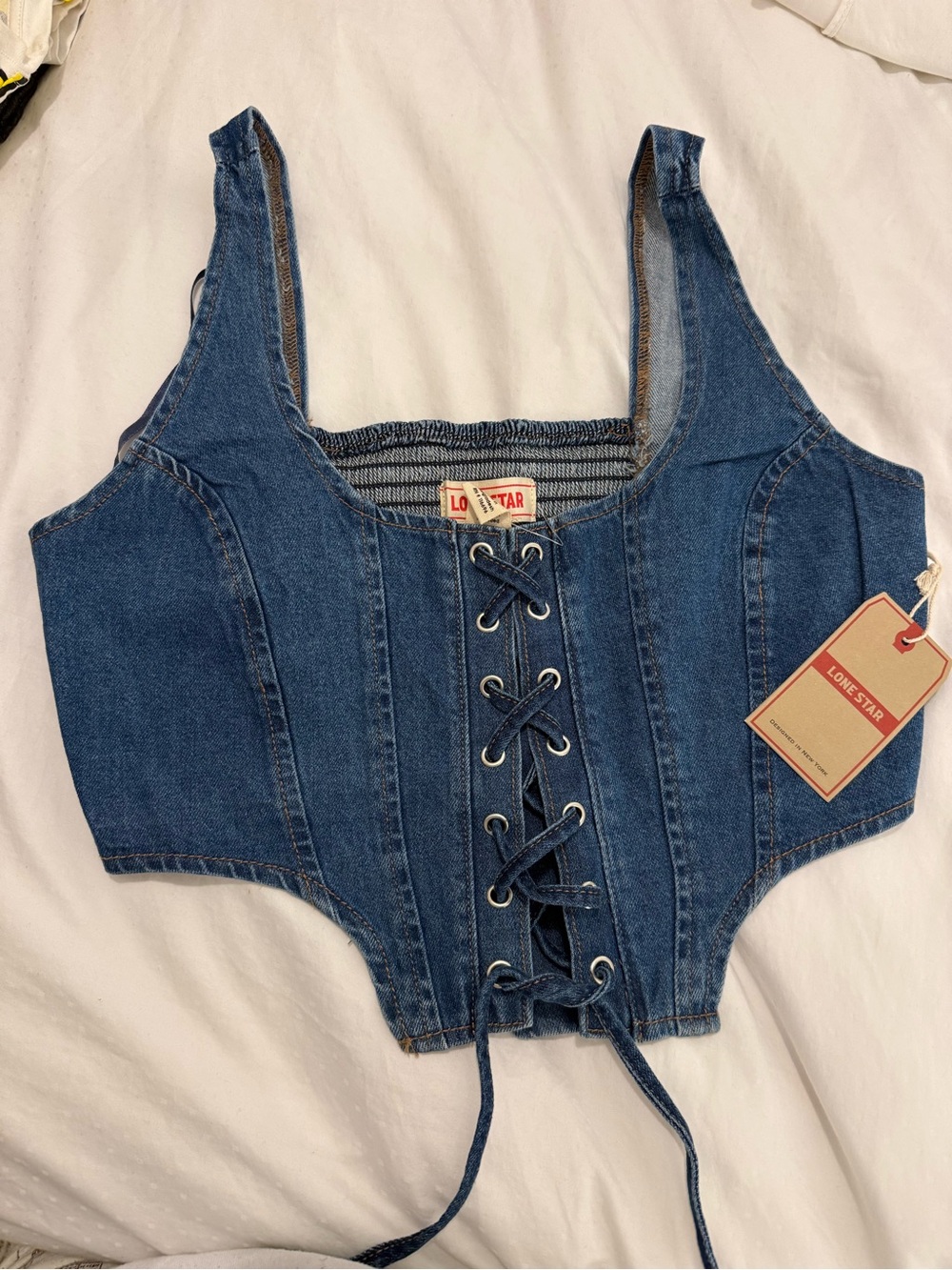 Lone Star Denim Lace-Up Crop Top - Blue